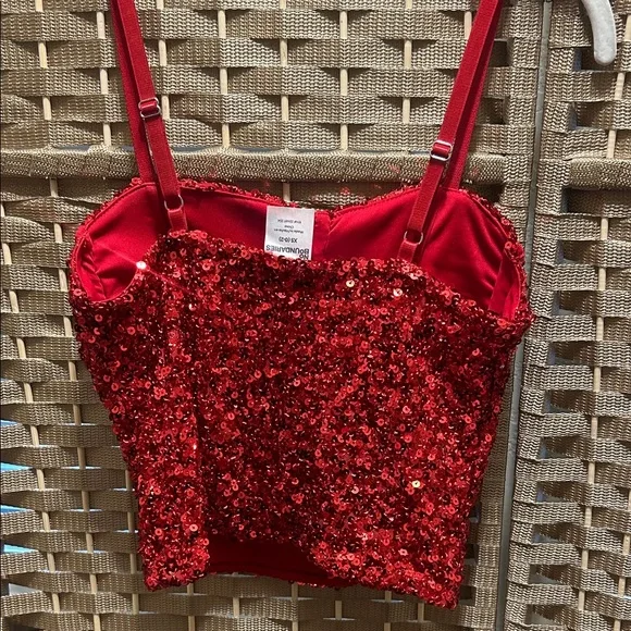 No Boundaries Red Sequin Bustier Crop Top - Picture 6 of 6